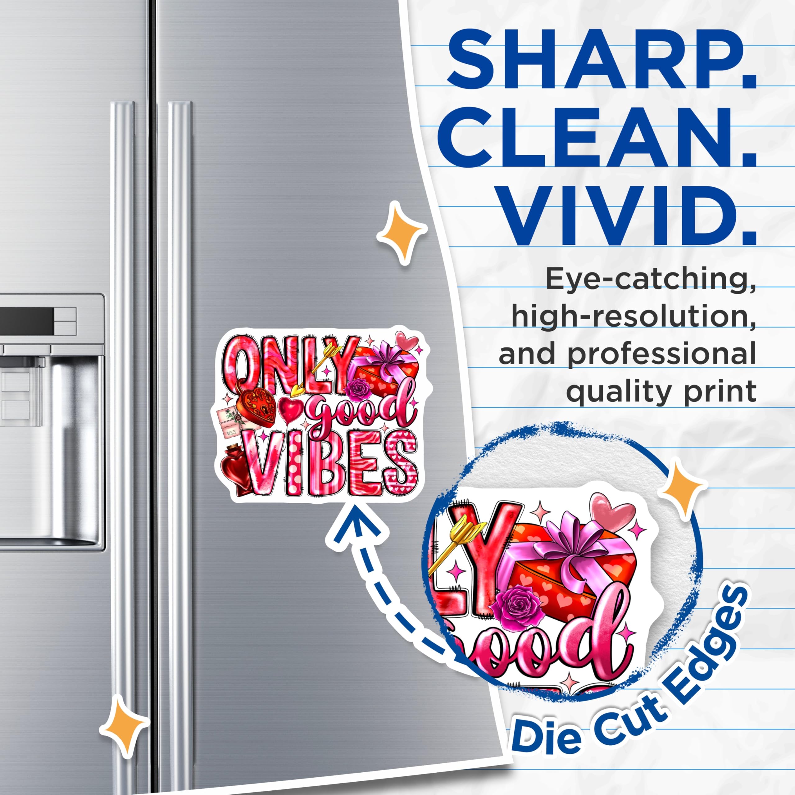 (2 Pack) Only Good Vibes Magnets - Romantic Aesthetic Decor - Positive Affirmation Fridge Art - 5 Inches On Longest Side - Thick Durable Magnet - Made in USA - MAG28200