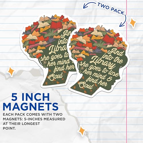 (2 Pack) Library Lover Magnets - Book Lover Gift - Literary Quote - Inspirational Library - 5" On Longest Side - for Cars, Fridges, Toolboxes - Made in USA - MAG4194