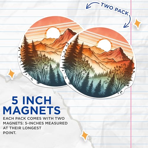 (2 Packs) Mountains with Sunset Magnets - Outdoorsman Nature Hiking Magnets - 5 Inches On Longest Side - Premium Magnet - for Fridges, Toolboxes, Cars - Made in USA - MAG2285