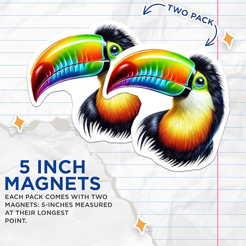 (2 Pack) Toucan Art Magnets - Rainbow Bird Fridge Magnets - Colorful Tropical Magnets for Home or Office - 5" On Longest Side - for Cars, Fridges, Toolboxes - Made in USA - MAG4520