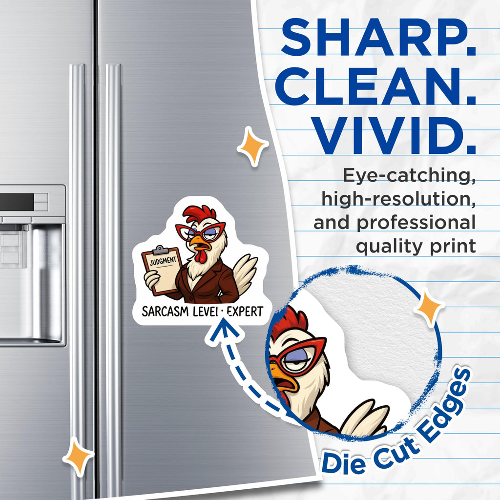 (2 Pack) Sarcastic Chicken Magnets - Judgment Rooster Refrigerator Decor - Funny Hen Attitude Kitchen Humor - 5 Inches On Longest Side - Thick Durable Magnet - Made in USA - MAG23219
