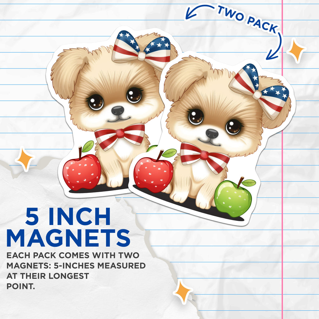 (2 Pack) Patriotic Puppy Magnets - American Flag Dog - Cute Animal Decor for Refrigerator - 5 Inches On Longest Side - Thick Durable Magnet - Made in USA - MAG38648