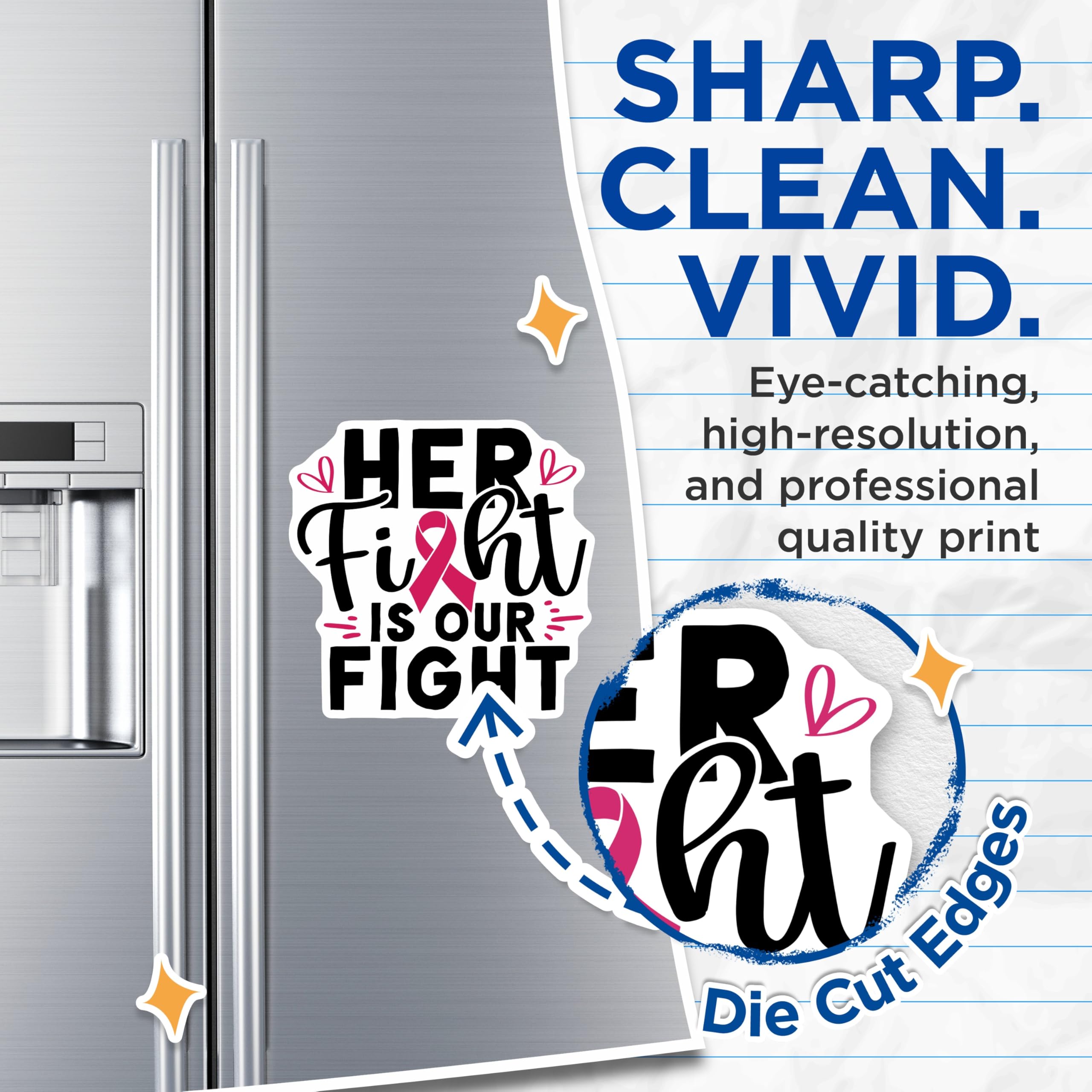 (2 Pack) Breast Cancer Awareness Magnets - Her Fight is Our Fight - Ribbon Support Magnets - 5" On Longest Side - Premium Magnet - for Cars, Refrigerators, Toolboxes, Lockers - Made in USA - MAG16735