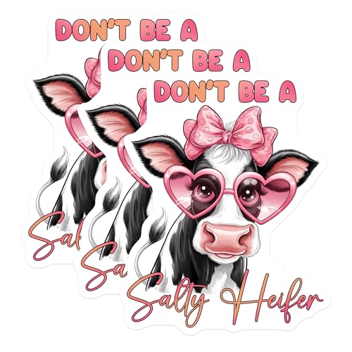 (3 Pack) Salty Heifer Decals - Cute Cow Decals - Funny Saying Stickers - 3 Inches On Longest Side - Easy Peel & Apply - Made in USA - 3MCS8576