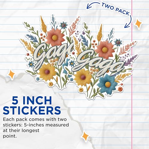 (2 Pack) Floral Flower Stickers - Embroidered Looking Stickers - Colorful Flower Design Stickers - 5" On Longest Side - Sticks to Any Smooth Flat Surface - Made in USA - BMCS2553