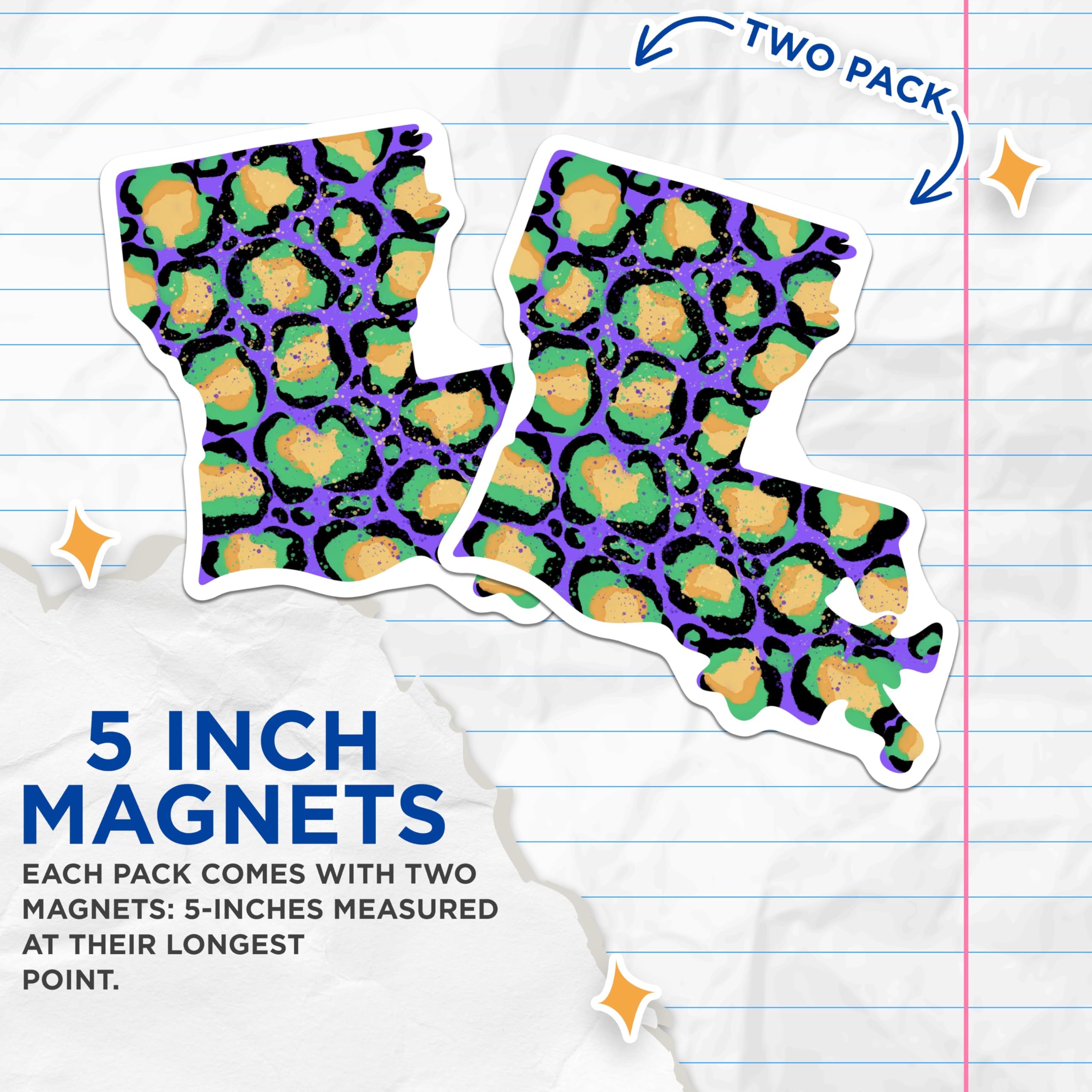 (2 Pack) Louisiana State Magnets - Animal Print - Colorful Map Design - 5" On Longest Side - for Cars, Fridges, Toolboxes - Made in USA - MAG4124