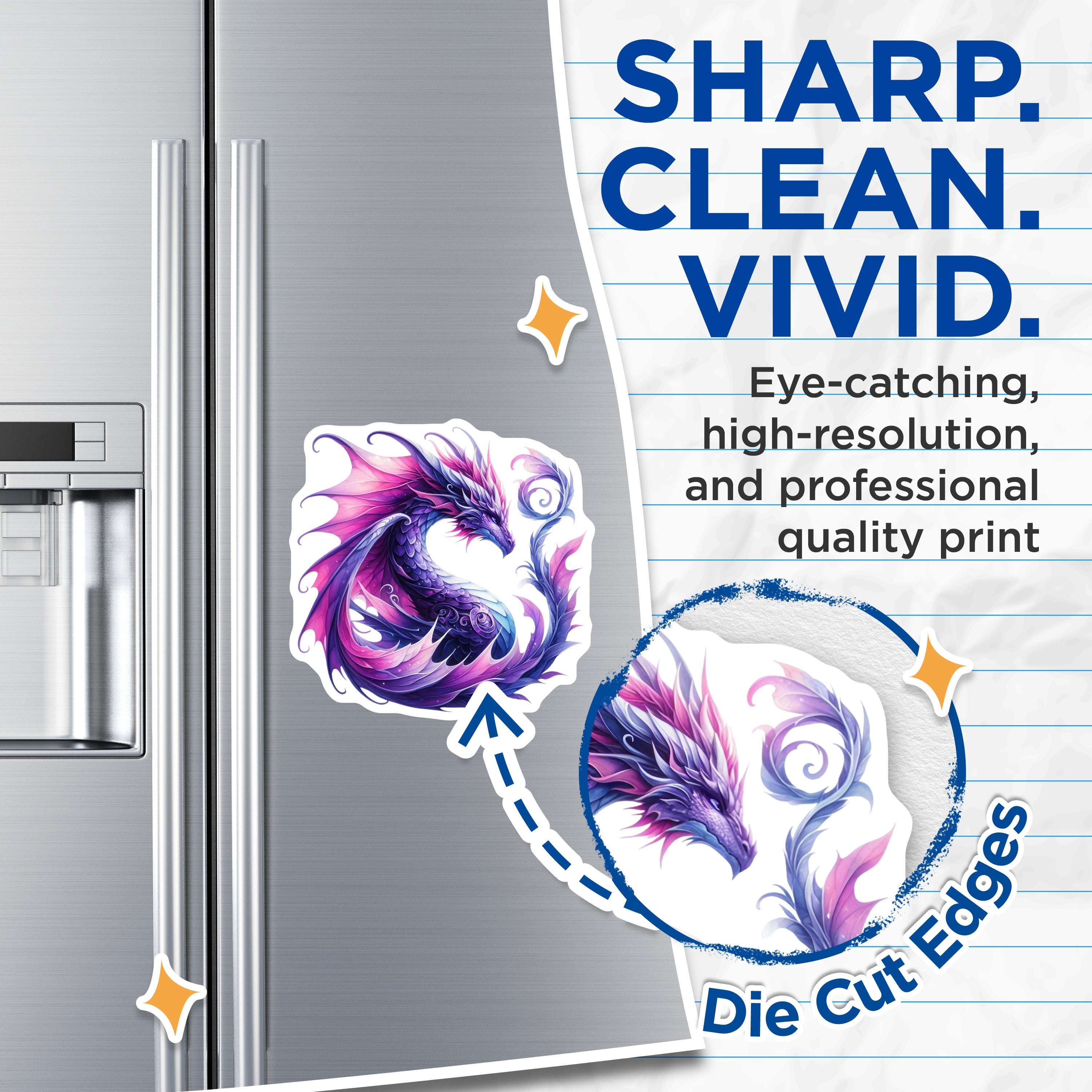 (2 Pack) Fantasy Dragon Magnets - Purple Dragon Art - Mythical Creature Decor - 5 Inches On Longest Side - Thick Durable Magnet - Made in USA - MAG36103