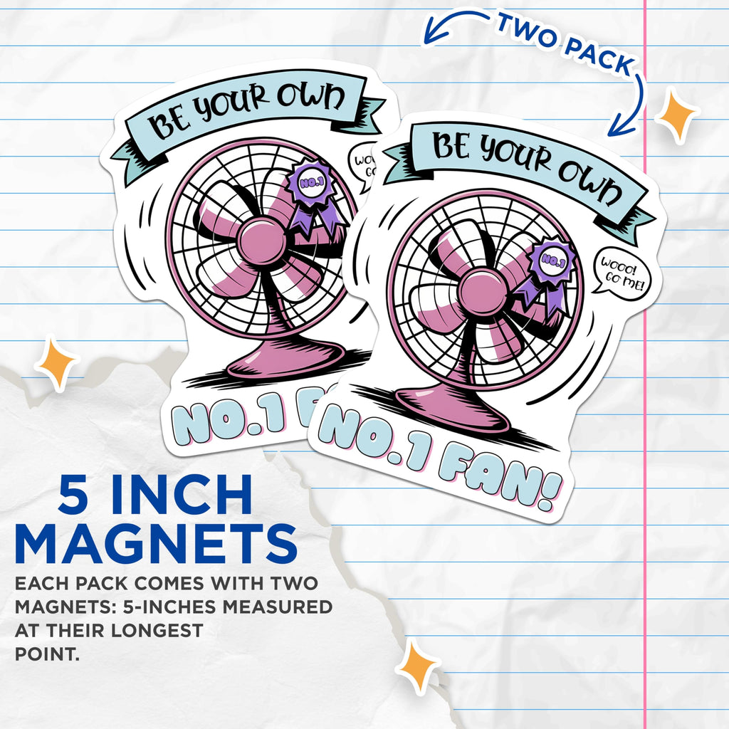 (2 Pack) Number One Fan Magnets - Electric Fan Art - Self Love Decor - 5" On Longest Side - Premium Magnet - for Cars, Refrigerators, Toolboxes, Lockers - Made in USA - MAG16298