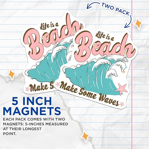 (2 Pack) Life is a Beach Magnets - Beach Decor - Coastal Quotes - Ocean Wave Magnets - Summer Vibes Decor - 5" On Longest Side - for Cars, Fridges, Toolboxes - Made in USA - MAG7104