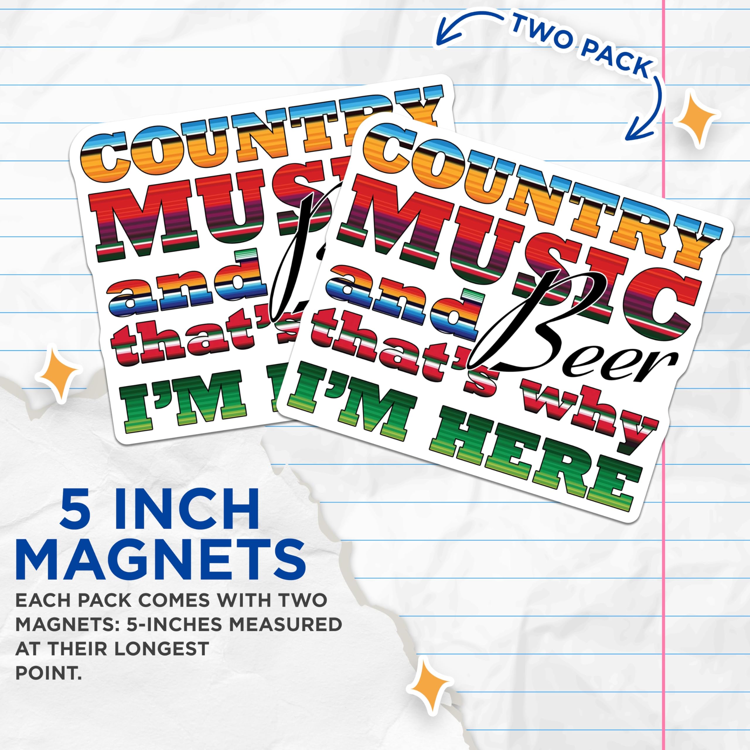 (2 Pack) Country Music Magnets - Beer Lover Decor - Funny Saying Magnets - 5" On Longest Side - Premium Magnet - for Cars, Refrigerators, Toolboxes, Lockers - Made in USA - MAG15537