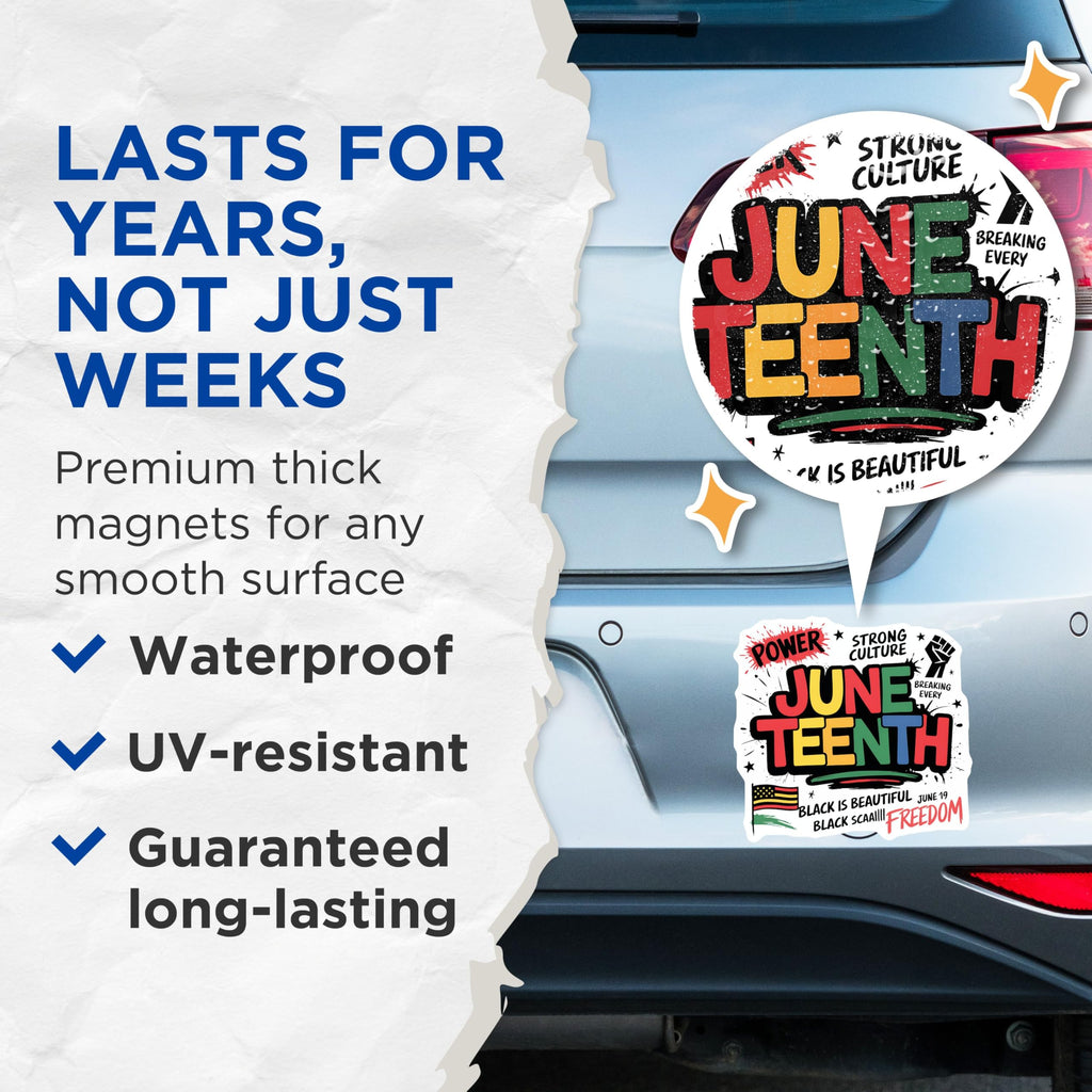 (2 Pack) Juneteenth Celebration Magnets - Strong Culture - Black Pride - Freedom Day - 5" On Longest Side - for Cars, Fridges, Toolboxes - Made in USA - MAG3889