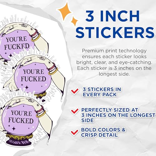 (3 Pack) Fortune Teller Decals - Crystal Ball Decals - Funny Laptop Decal - 3 Inches On Longest Side - Easy Peel & Apply - Made in USA - 3MCS1417