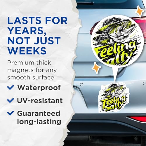 (2 Pack) Feeling Salty Magnets - Funny Fishing - Cool Angler - Bright Fish Design - 5" On Longest Side - for Cars, Refrigerators, Toolboxes, Lockers - Made in USA BMCS3450