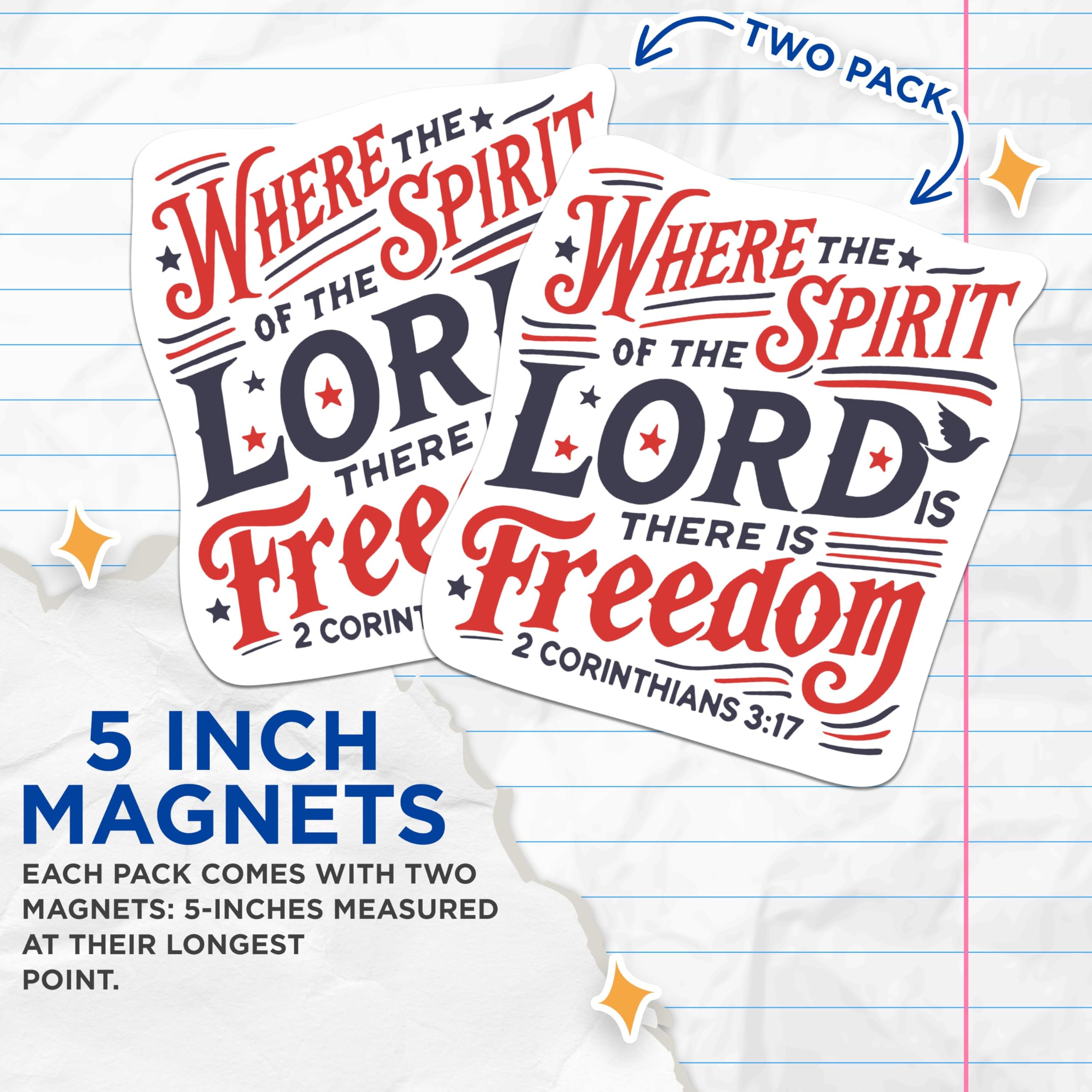 (2 Pack) Where The Spirit Of The Lord Is There Is Freedom 2 Cornithians 3:17 Bible Verse Magnets - 5 Inches On Longest Side - Premium Vinyl - For Cars, Refrigerators, Toolboxes - Made In USA - MAG2212