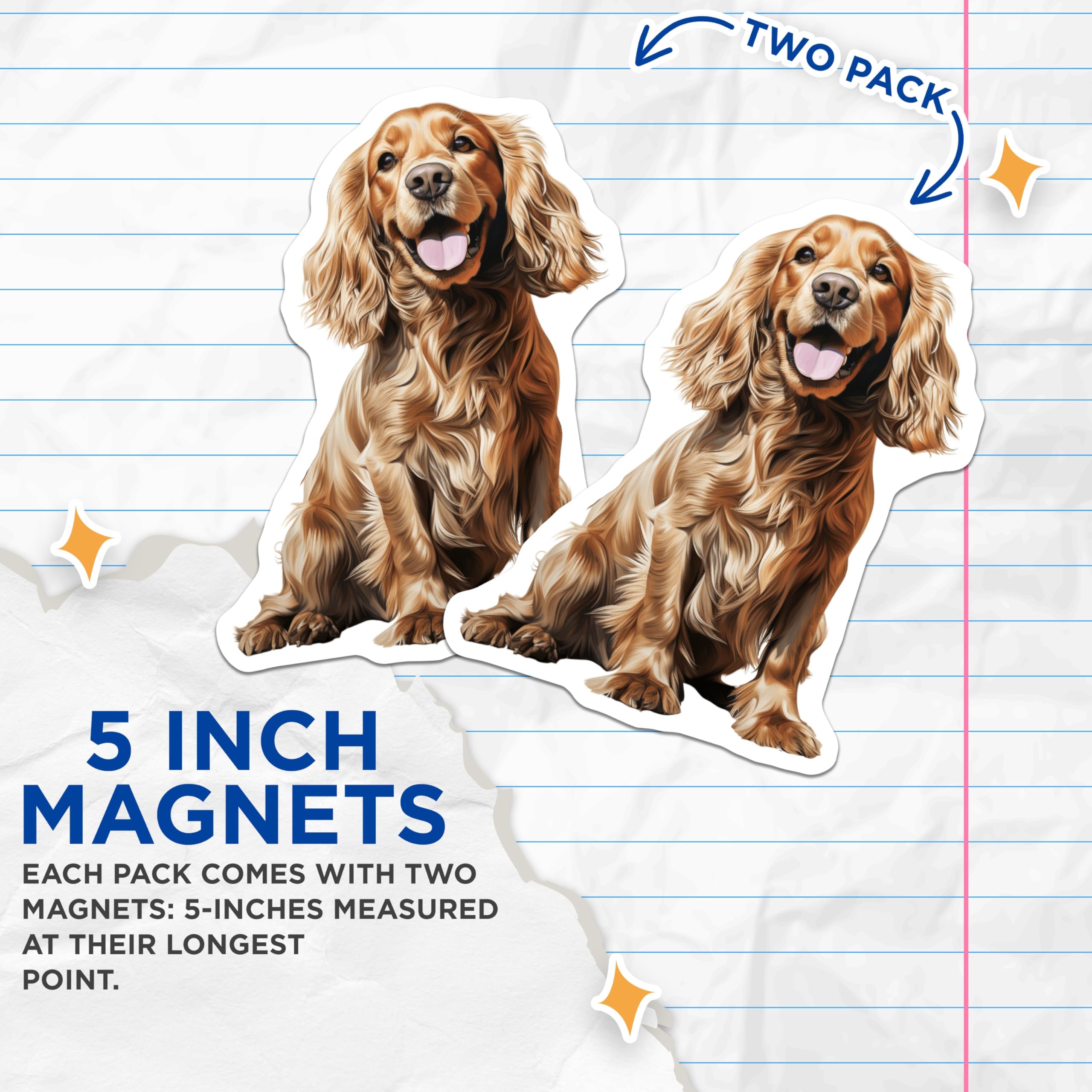 (2 Pack) Cocker Spaniel Dog Magnets - Golden Spaniel Pet Lover Decor - Refrigerator Animal Collectibles - 5 Inches On Longest Side - Thick Durable Magnet - Made in USA - MAG26003