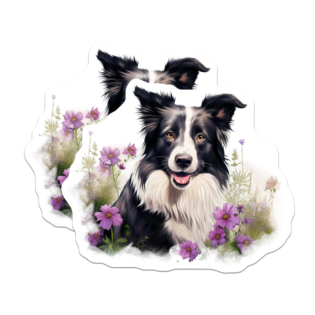 (2 Pack) Border Collie Magnets - Dog Lover Magnets - Floral Pet Decor Fridge Whiteboard - 5 Inches On Longest Side - Thick Durable Magnet - Made in USA - MAG27795