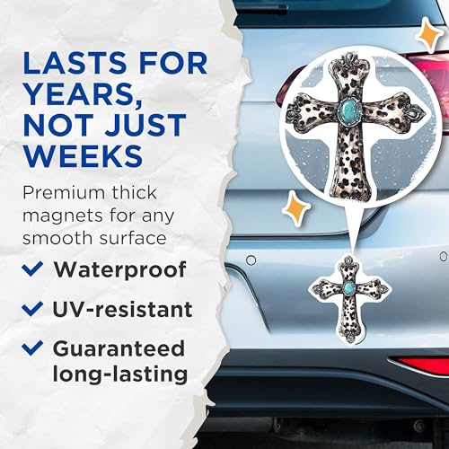 (2 Pack) Leopard Print Cross Magnets Magnets - Religious Decor - 5" On Longest Side - Made in USA - Sticks to Refrigerators & Metal Surfaces - MAG8732