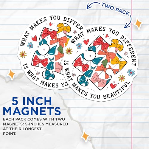 (2 Pack) What Makes You Different Magnets Magnets - Puzzle Piece Design - 5" On Longest Side - Made in USA - Sticks to Refrigerators & Metal Surfaces - MAG9172