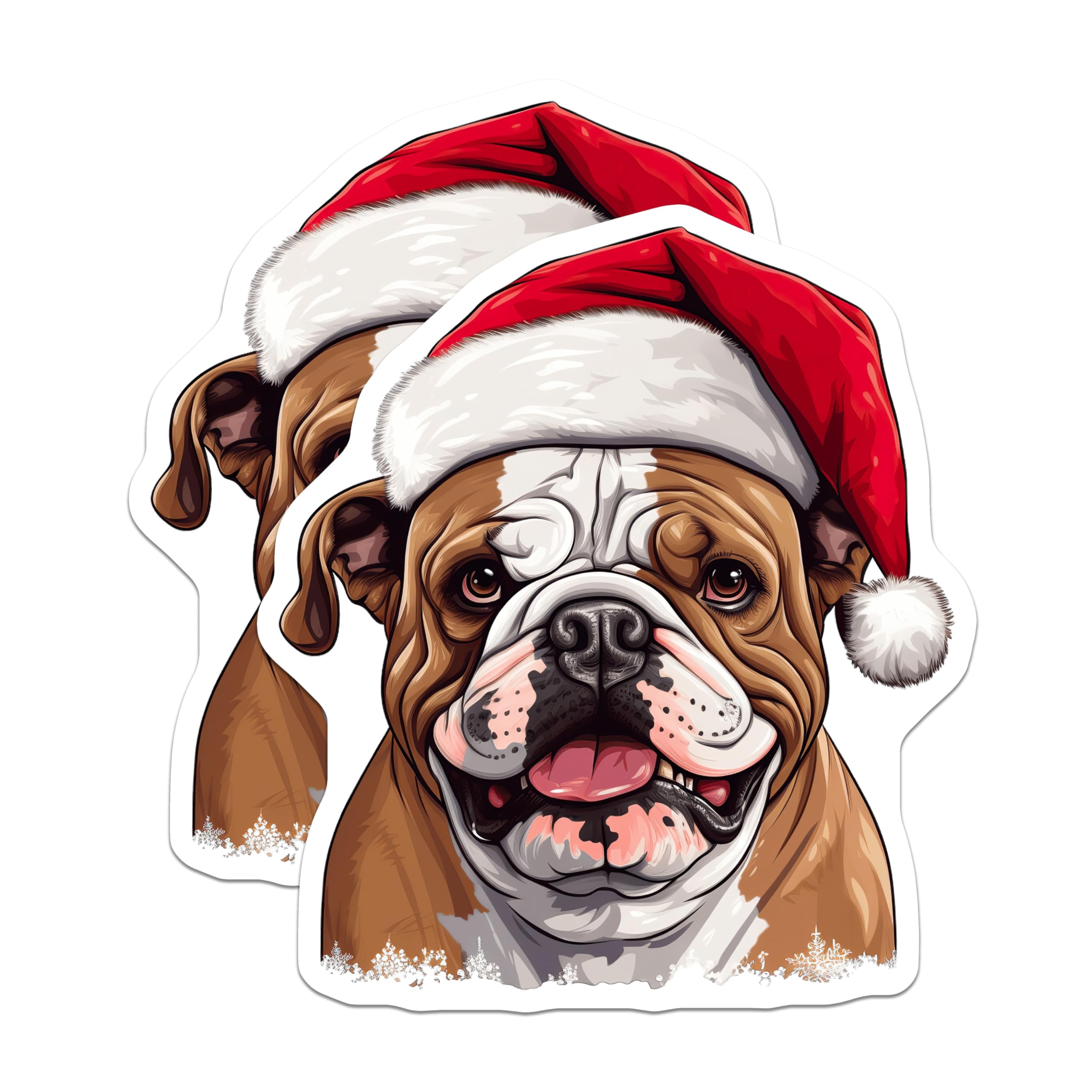 (2 Pack) Christmas Bulldog Refrigerator Magnets - Santa Hat Dog Decor - Holiday Pet Animal Lover - 5 Inches On Longest Side - Thick Durable Magnet - Made in USA - MAG26450