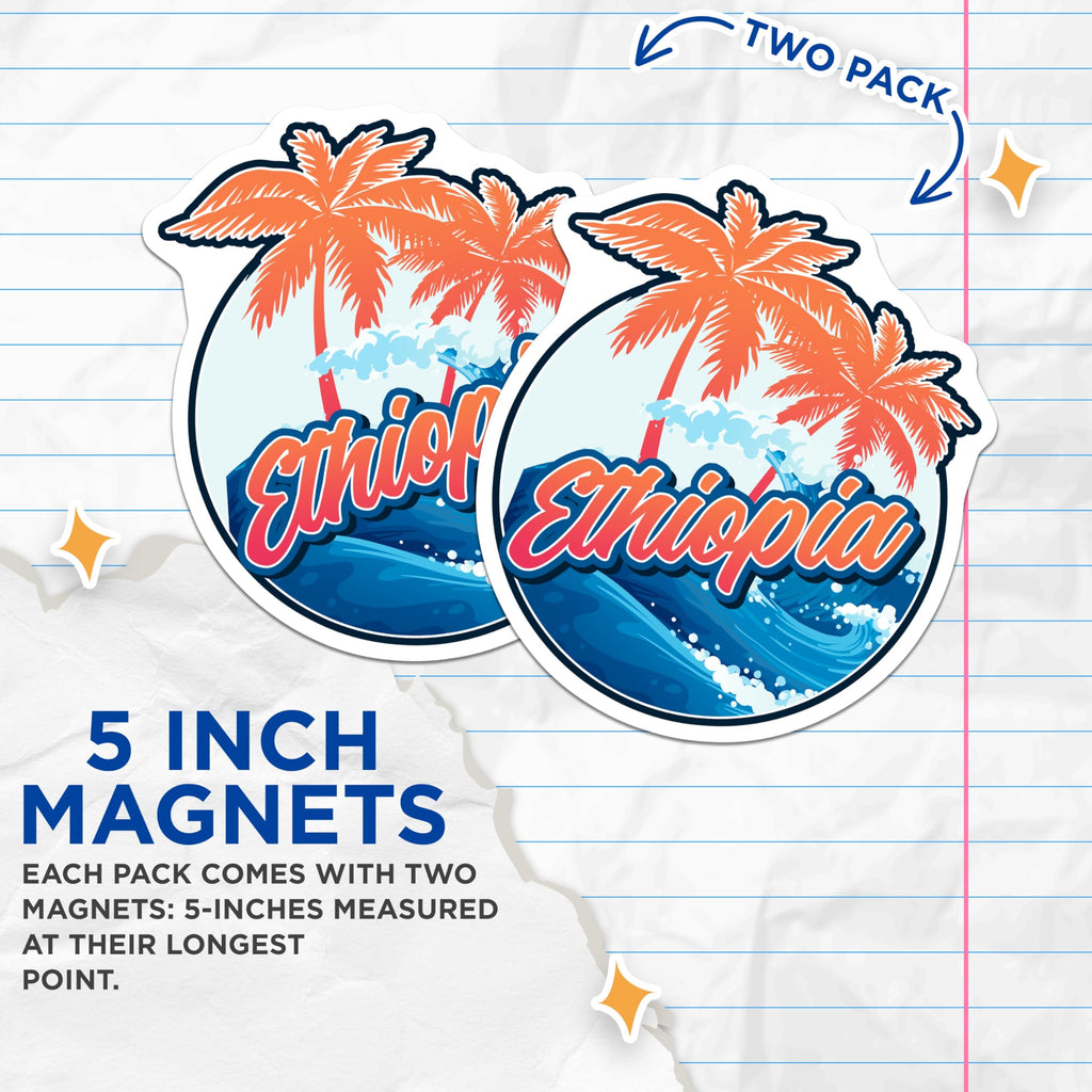 (2 Pack) Ethiopia Magnets - Travel Souvenir - Tropical Island Decor - 5" On Longest Side - Premium Magnet - for Cars, Refrigerators, Toolboxes, Lockers - Made in USA - MAG18329