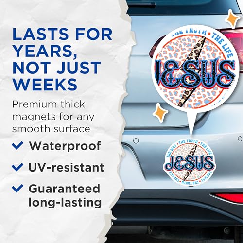 (2 Pack) Jesus Magnets - The Way The Truth The Life - Christian Inspirational Decor - Faith Based - Religious - 5" On Longest Side - for Cars, Fridges, Toolboxes - Made in USA - MAG6958