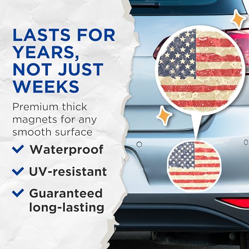 (2 Pack) American Flag Magnets Magnets - Patriotic USA Decor - 5" On Longest Side - Made in USA - Sticks to Refrigerators & Metal Surfaces - MAG8974