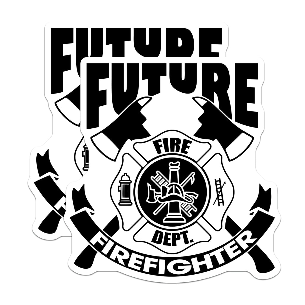 (2 Pack) Future Firefighter Stickers - Fire Department Decal - Kids Firefighter Badge Sticker - 5" On Longest Side - Sticks to Smooth Flat Surfaces - Made in USA - BMCS8798