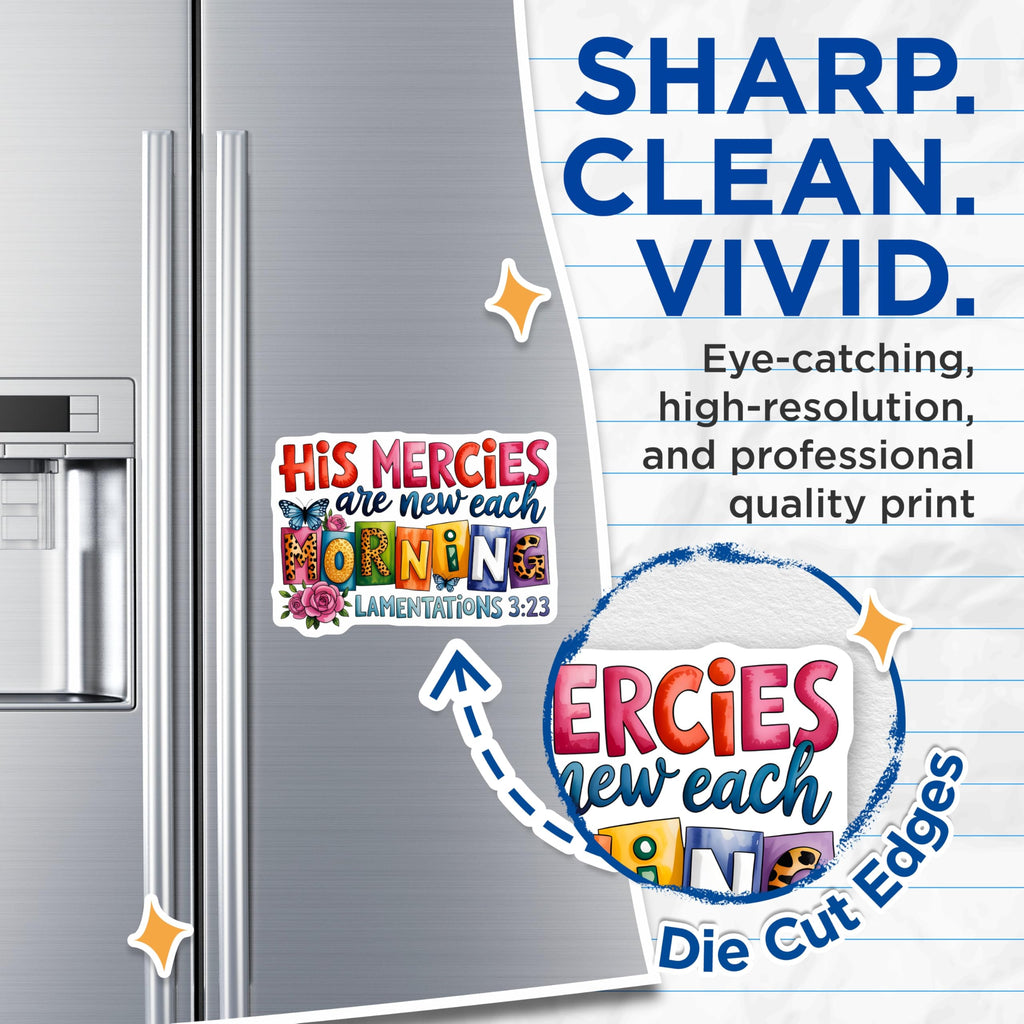 (2 Pack) His Mercies New Morning Magnets - Bible Verse Decor - Religious Magnets for Fridge - 5" On Longest Side - Premium Magnet - for Cars, Refrigerators, Toolboxes, Lockers - Made in USA - MAG14718