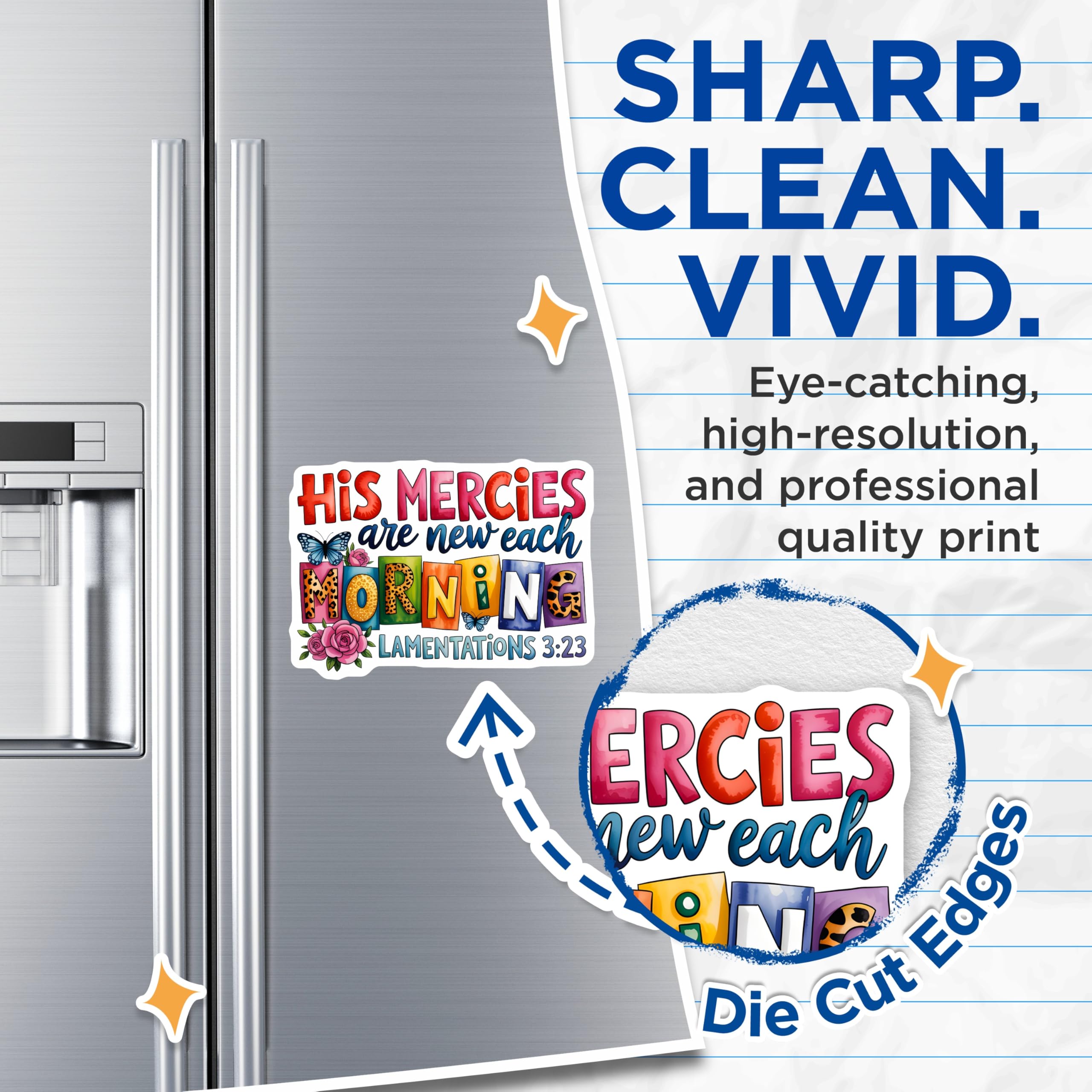 (2 Pack) His Mercies New Morning Magnets - Bible Verse Decor - Religious Magnets for Fridge - 5" On Longest Side - Premium Magnet - for Cars, Refrigerators, Toolboxes, Lockers - Made in USA - MAG14718