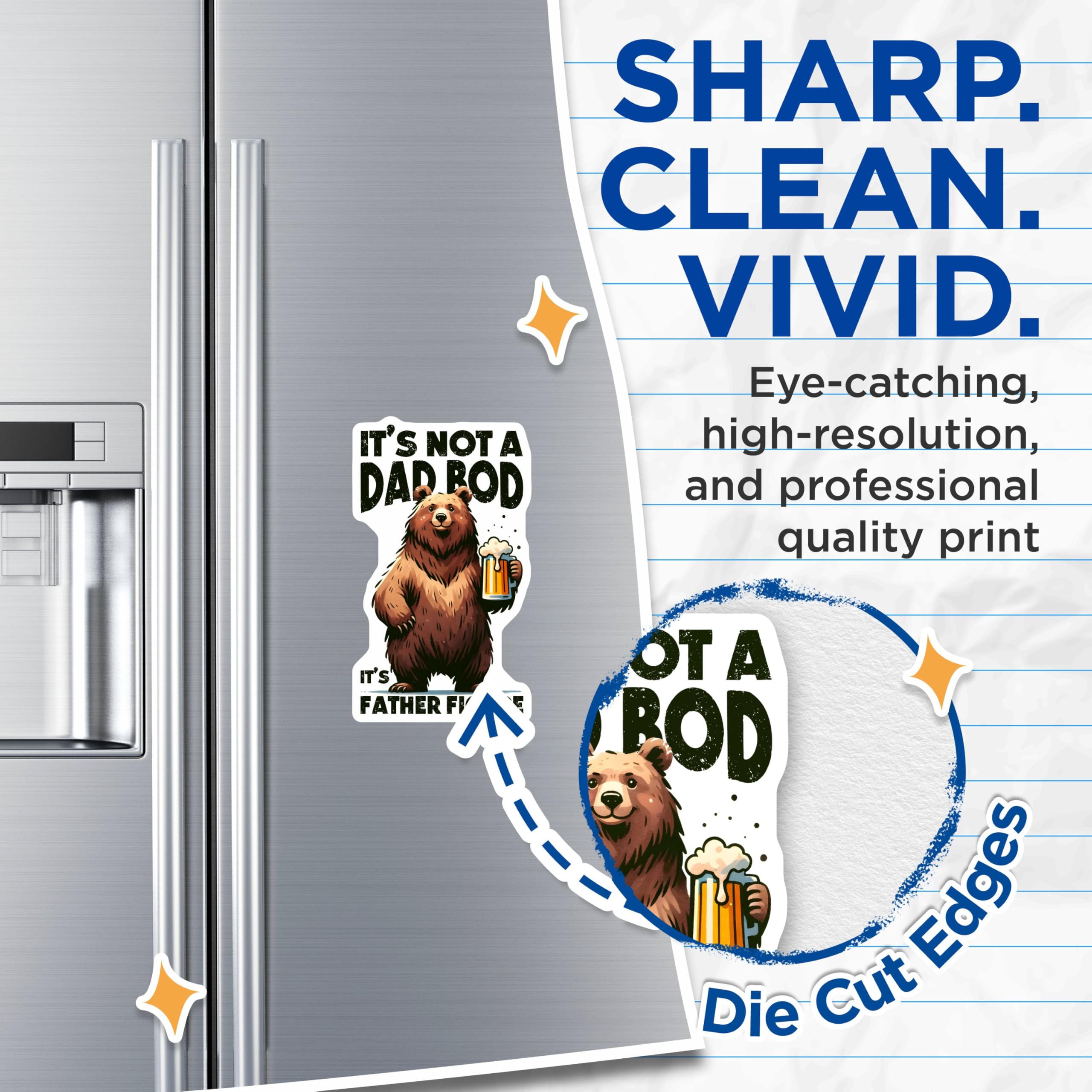 (2 Pack) Dad BOD Magnets - Father Figure Humor - Funny Bear with Beer - Man Cave Decor - Father's Day - Dad Joke - 5" On Longest Side - for Cars, Fridges, Toolboxes - Made in USA - MAG7480