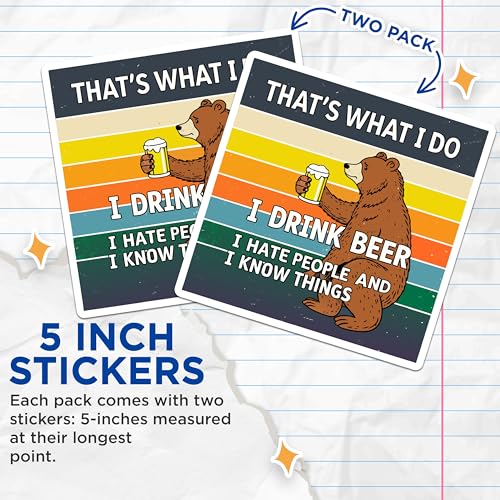 (2 Pack) Bear I Drink Beer Stickers - Funny Beer Stickers - Humor Stickers - 5" On Longest Side - Sticks to Smooth Flat Surfaces - Made in USA - BMCS9966