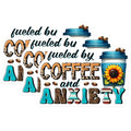 (3 Pack) Coffee Anxiety Decals - Fueled by Coffee - Funny Laptop Decals - 3 Inches On Longest Side - Easy Peel & Apply - Made in USA - 3MCS6298