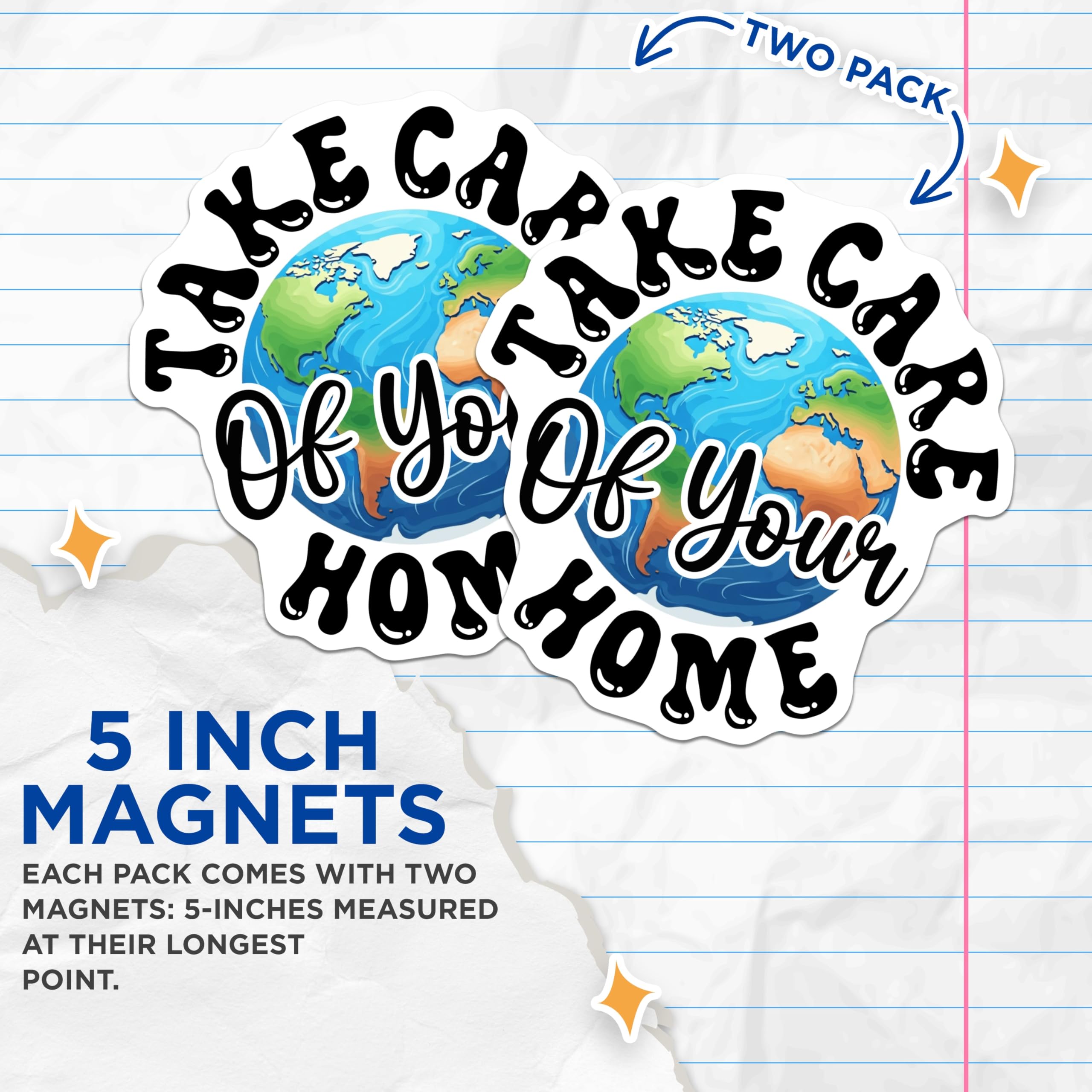 (2 Pack) Earth Care Magnets - Environmental Awareness Decor - Global Home Protection Statement - Eco-Friendly Reminder - 5 Inches On Longest Side - Thick Durable Magnet - Made in USA - MAG21017