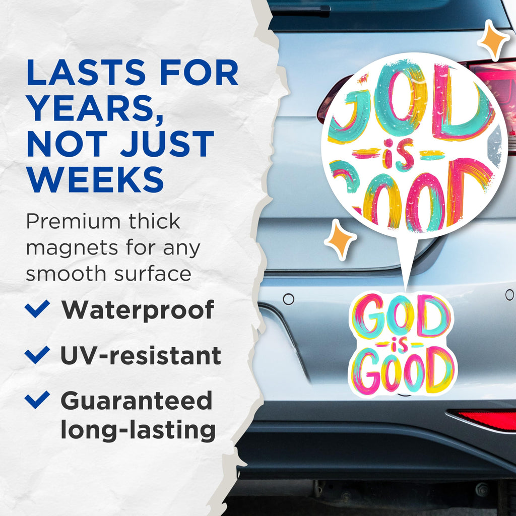 (2 Pack) God is Good Magnets - Inspirational Christian Refrigerator Decor - Vibrant Faith Statement - 5 Inches On Longest Side - Thick Durable Magnet - Made in USA - MAG28966