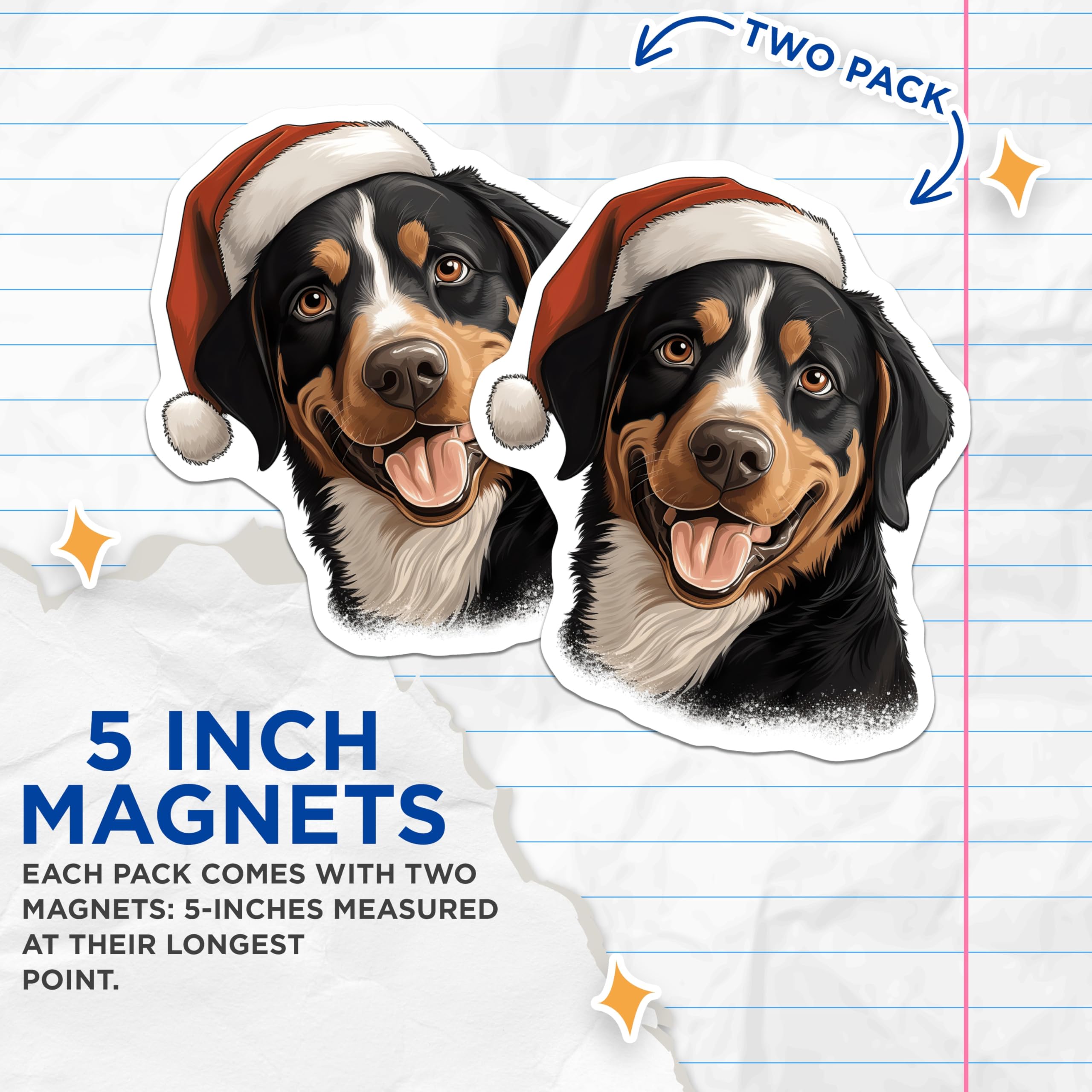 (2 Pack) Bernese Mountain Dog Magnets - Christmas Dog Decor - Santa Hat Pet Art - Holiday Animal Fridge Magnets - 5 Inches On Longest Side - Thick Durable Magnet - Made in USA - MAG25583