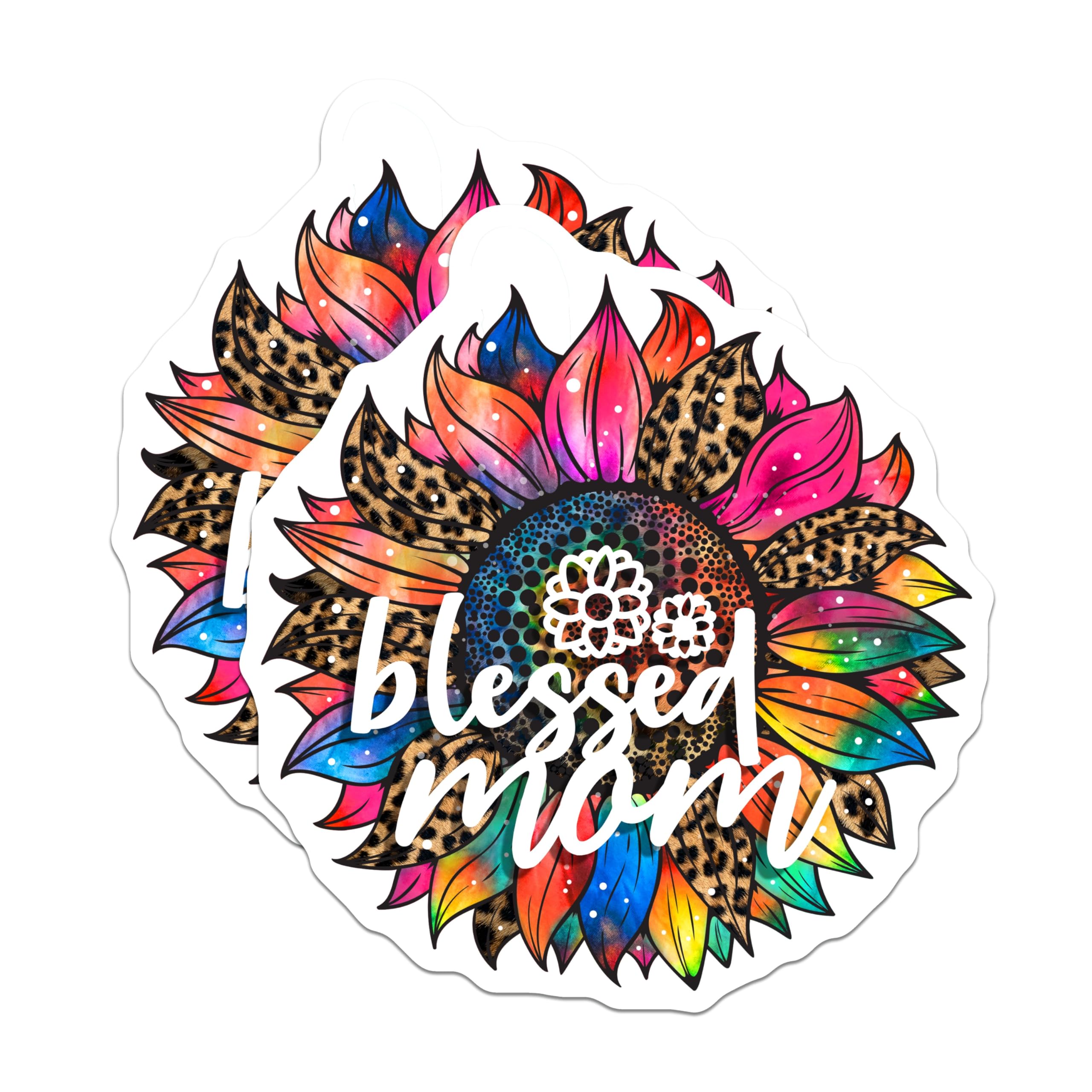 (2 Pack) Blessed Mom Magnets - Sunflower Leopard - Mother's Day Fridge Decor - 5" On Longest Side - Premium Magnet - for Cars, Refrigerators, Toolboxes, Lockers - Made in USA - MAG18723