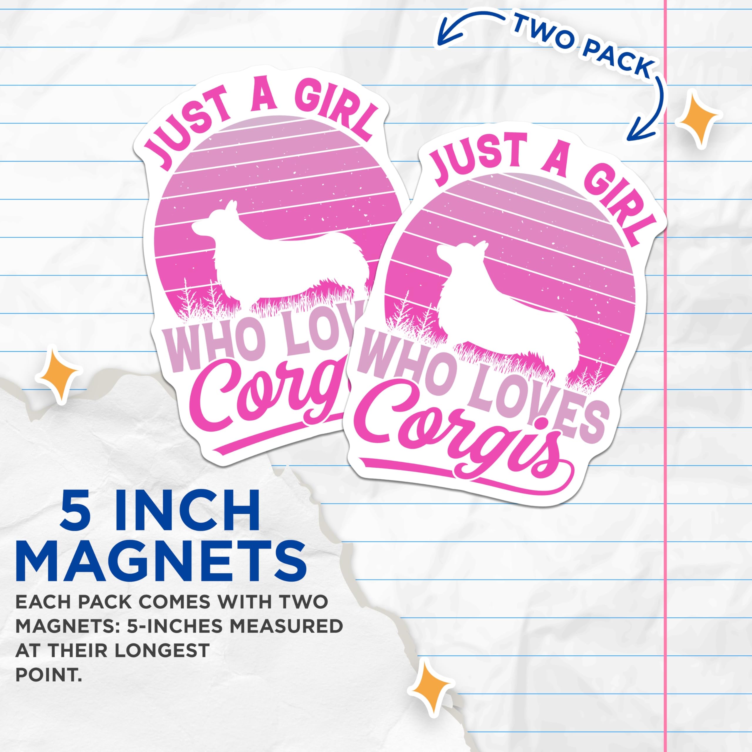 (2 Pack) Corgi Lover Magnets - Girl Who Loves Corgis - Pink Dog Breed Decor - 5" On Longest Side - Premium Magnet - for Cars, Refrigerators, Toolboxes, Lockers - Made in USA - MAG18739