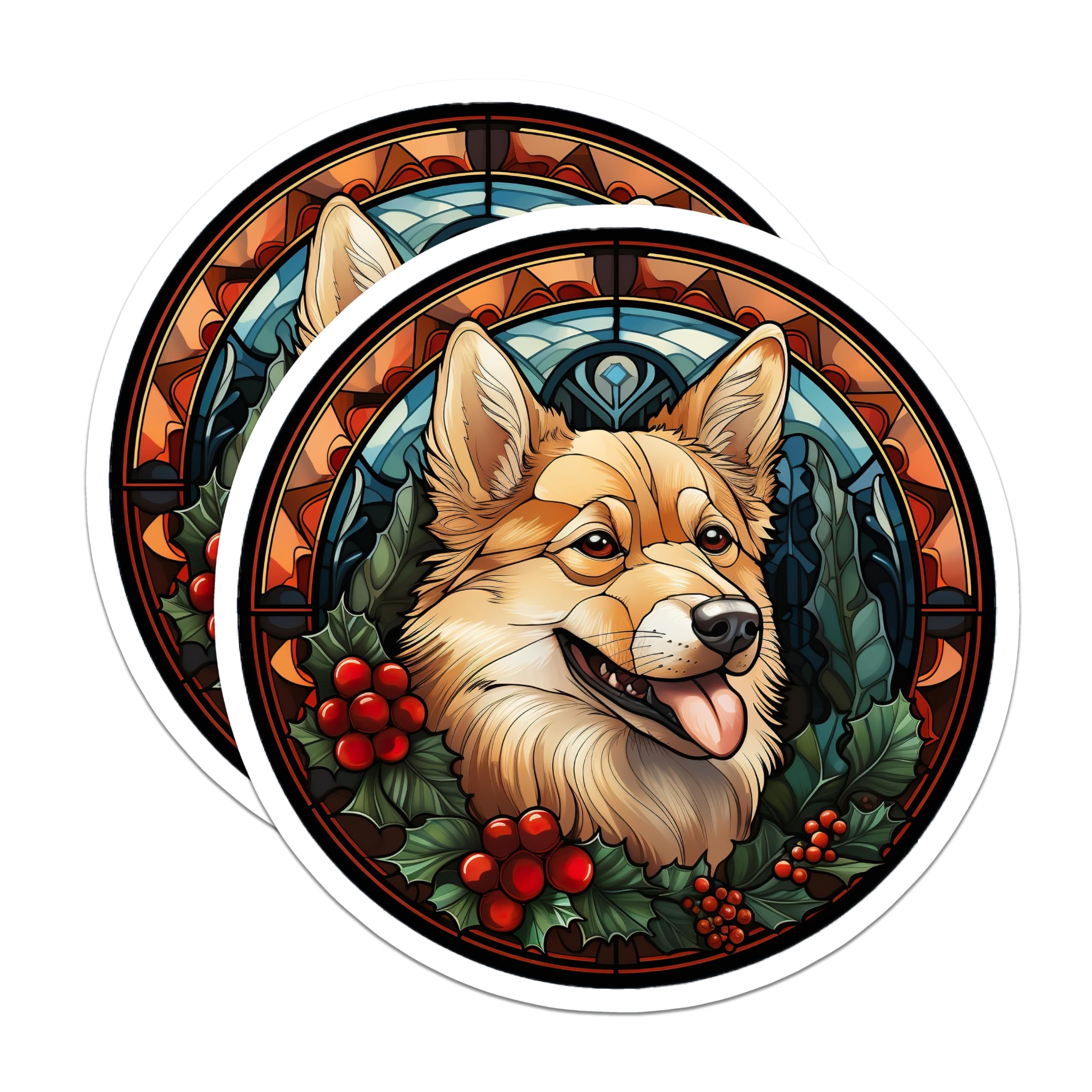 (2 Pack) Corgi Magnets - Stained Glass Dog Art - Christmas Holiday Decor for Pet Lovers - 5 Inches On Longest Side - Thick Durable Magnet - Made in USA - MAG27123