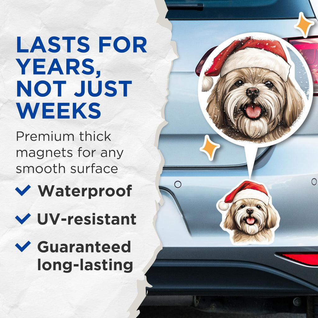 (2 Pack) Shih Tzu Christmas Dog Magnets - Santa Hat Holiday Pet Art - Festive Puppy Decor - Cute Canine Refrigerator Magnets - 5 Inches On Longest Side - Thick Durable Magnet - Made in USA - MAG23445