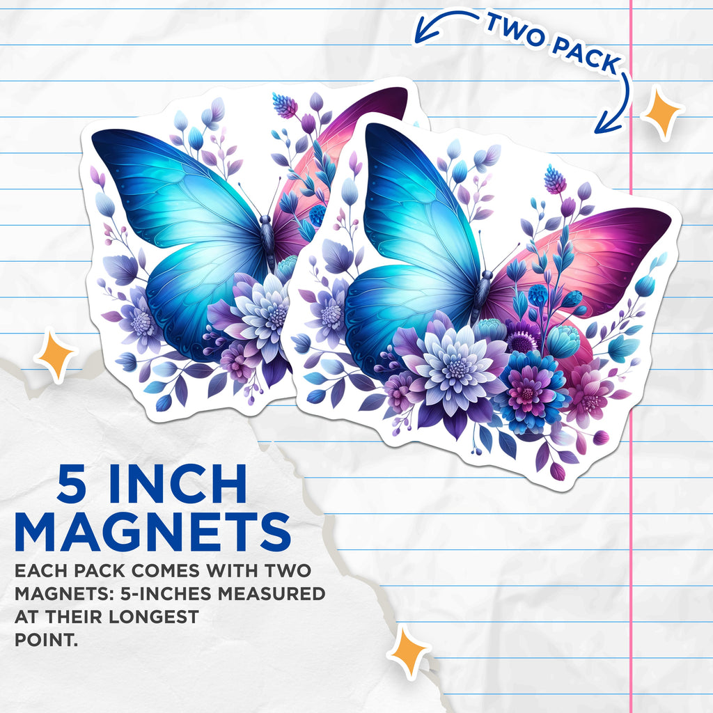 (2 Pack) Butterfly Floral Magnets - Ethereal Garden Art - Whimsical Nature Decor - Spring Aesthetic Fridge - 5 Inches On Longest Side - Thick Durable Magnet - Made in USA - MAG37876