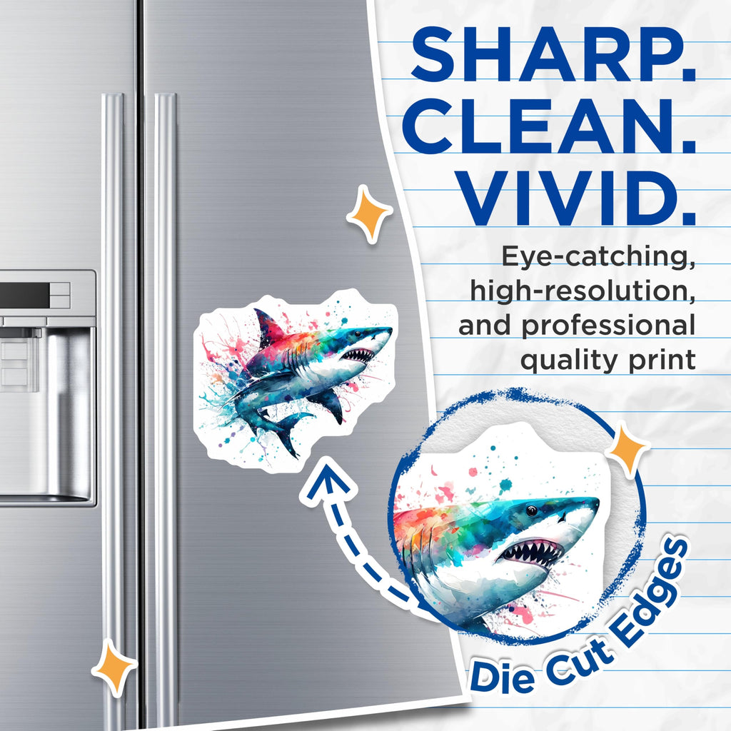 (2 Pack) Shark Magnets - Watercolor Shark Art - Fridge Magnets - 5" On Longest Side - Premium Magnet - for Cars, Refrigerators, Toolboxes, Lockers - Made in USA - MAG15354