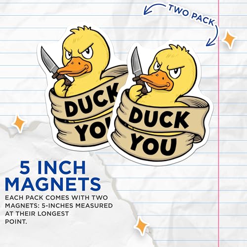 (2 Pack) Cartoon Duck Fridge Decor Magnet - 5" On Longest Side - Sticks to Smooth Flat Surfaces - Made in USA - MAG9525