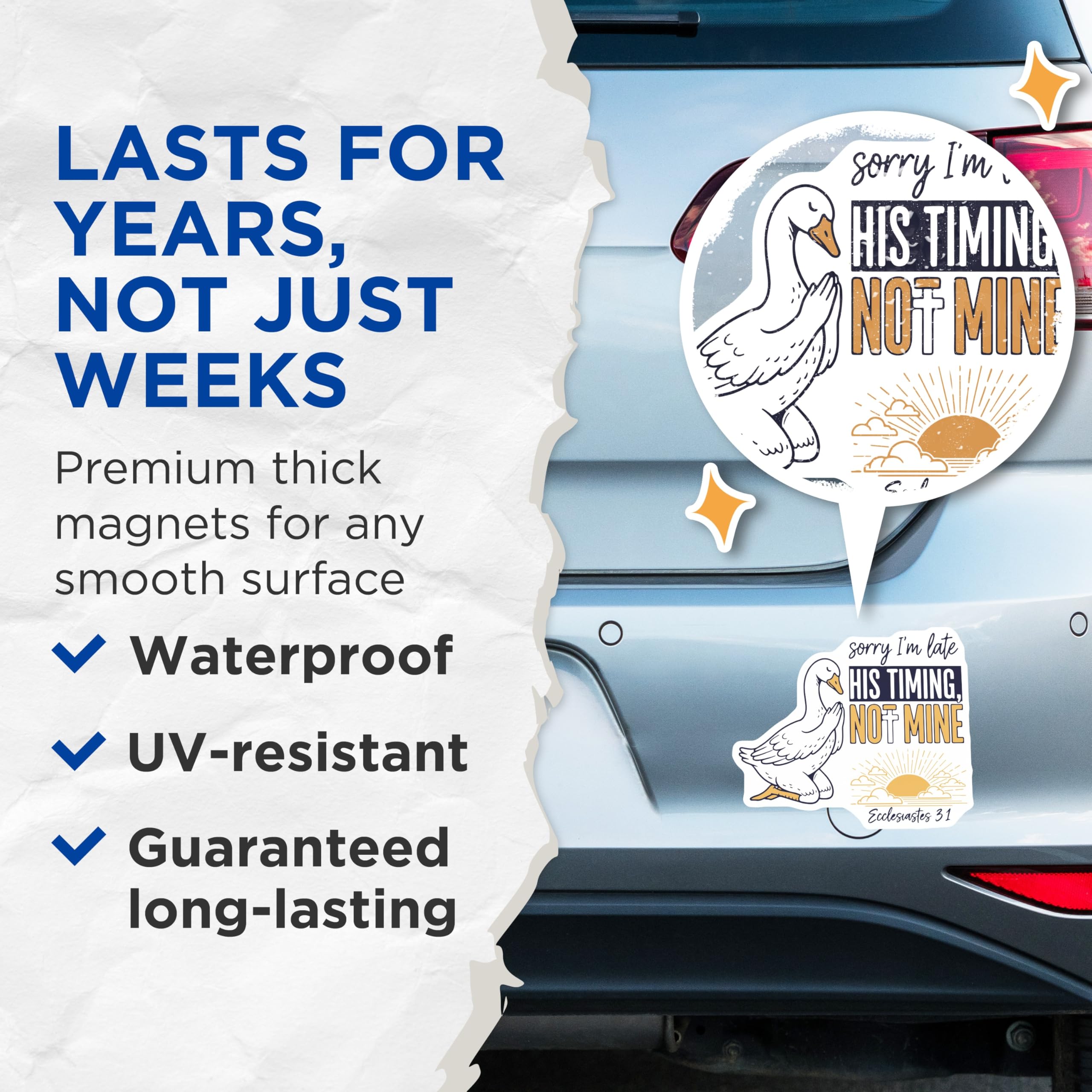 (2 Pack) Funny Goose Magnets - Sorry I'm Late - Religious Verse Magnet Set - 5" On Longest Side - Premium Magnet - for Cars, Refrigerators, Toolboxes, Lockers - Made in USA - MAG15600