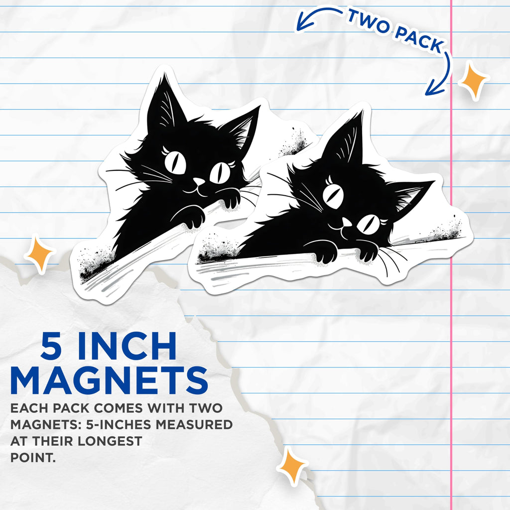 (2 Pack) Black Cat Magnets - Cute Feline Home Decor - Whimsical Kitty Refrigerator Magnets - 5" On Longest Side - Premium Magnet - for Cars, Refrigerators, Toolboxes, Lockers - Made in USA - MAG14740