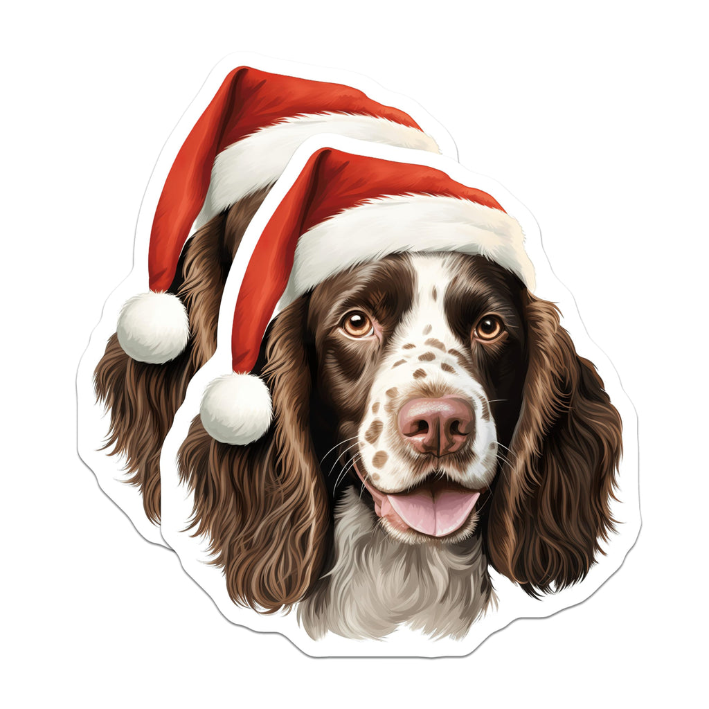 (2 Pack) Springer Spaniel Christmas Magnets - Santa Hat Dog Decor - Holiday Pet Accessory - 5 Inches On Longest Side - Thick Durable Magnet - Made in USA - MAG25656