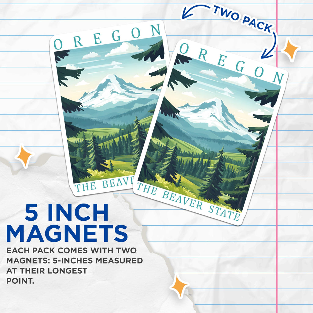 (2 Pack) Oregon Magnets - Beaver State Art - Pacific Northwest Souvenir Fridge Magnets - 5" On Longest Side - Premium Magnet - for Cars, Refrigerators, Toolboxes, Lockers - Made in USA - MAG18862