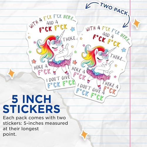 (2 Pack) Funny Unicorn Stickers - Profane Humor - Unicorn Illustration - 5" On Longest Side - Sticks to Smooth Flat Surfaces - Made in USA - BMCS7799