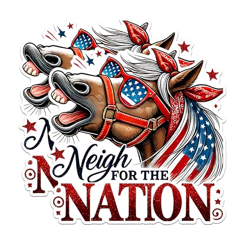 (2 Pack) Neigh for The Nation Stickers - Patriotic Horse Stickers - Funny Animal Stickers - 5" On Longest Side - Sticks to Any Smooth Flat Surface - Made in USA - BMCS2707