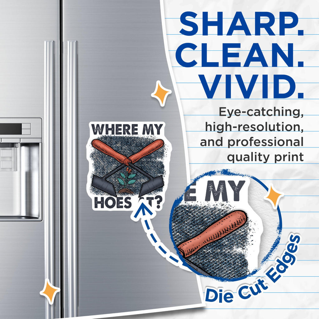 (2 Pack) Where My Hoes at Magnets - Humorous Garden - Fun Gardening Accessories - Novelty Plant Lover Magnets - 5" On Longest Side - for Cars, Fridges, Toolboxes - Made in USA - MAG4169