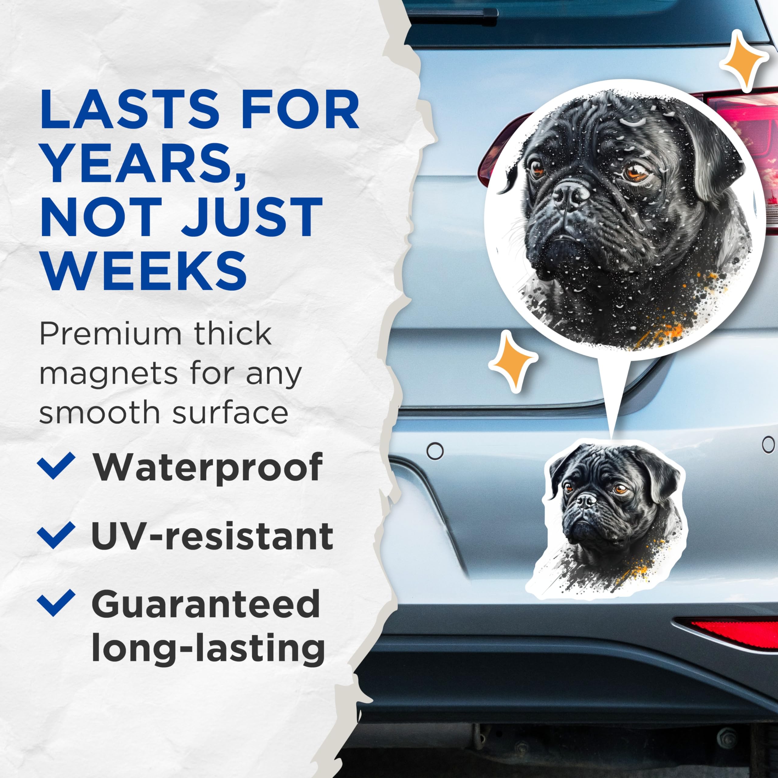 (2 Pack) Black Pug Magnets - Charming Dog Breed Pet Art - Refrigerator Kitchen Home Decor for Dog Owners - 5 Inches On Longest Side - Thick Durable Magnet - Made in USA - MAG24211